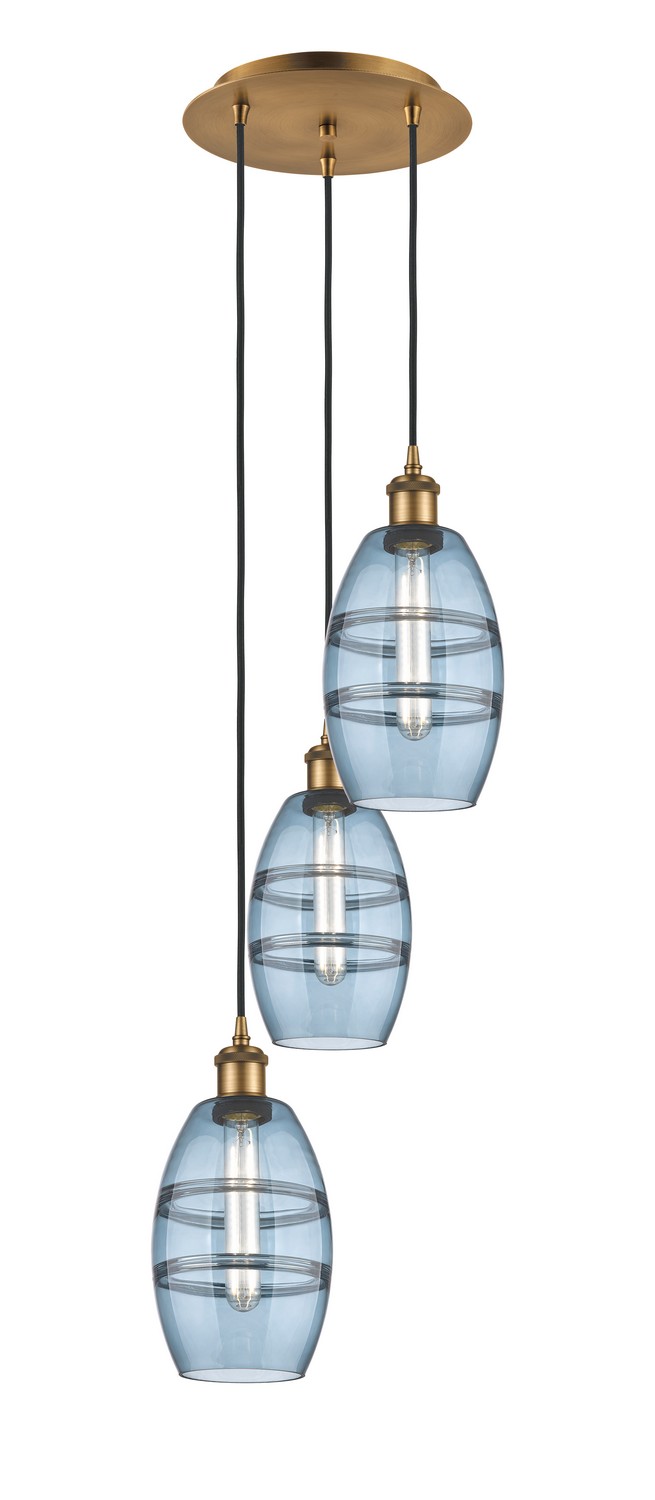 Three Light Pendant by Innovations - Ballston Collection, Brushed Brass Finish - 113B-3P-BB-G557-6BL