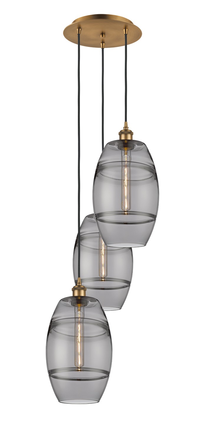 Three Light Pendant by Innovations - Ballston Collection, Brushed Brass Finish - 113B-3P-BB-G557-8SM