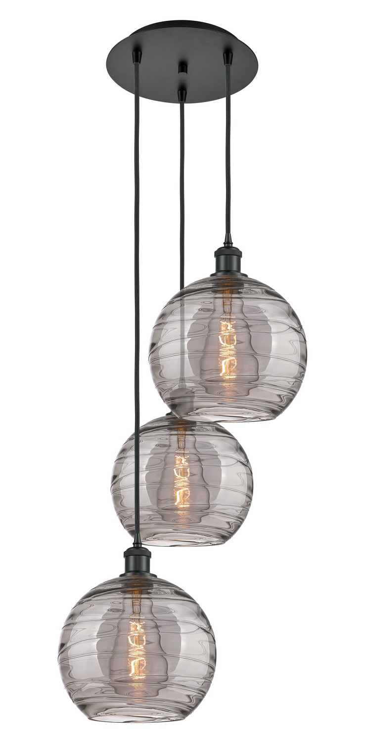 Three Light Pendant by Innovations - Ballston Collection, Matte Black Finish - 113B-3P-BK-G1213-10SM