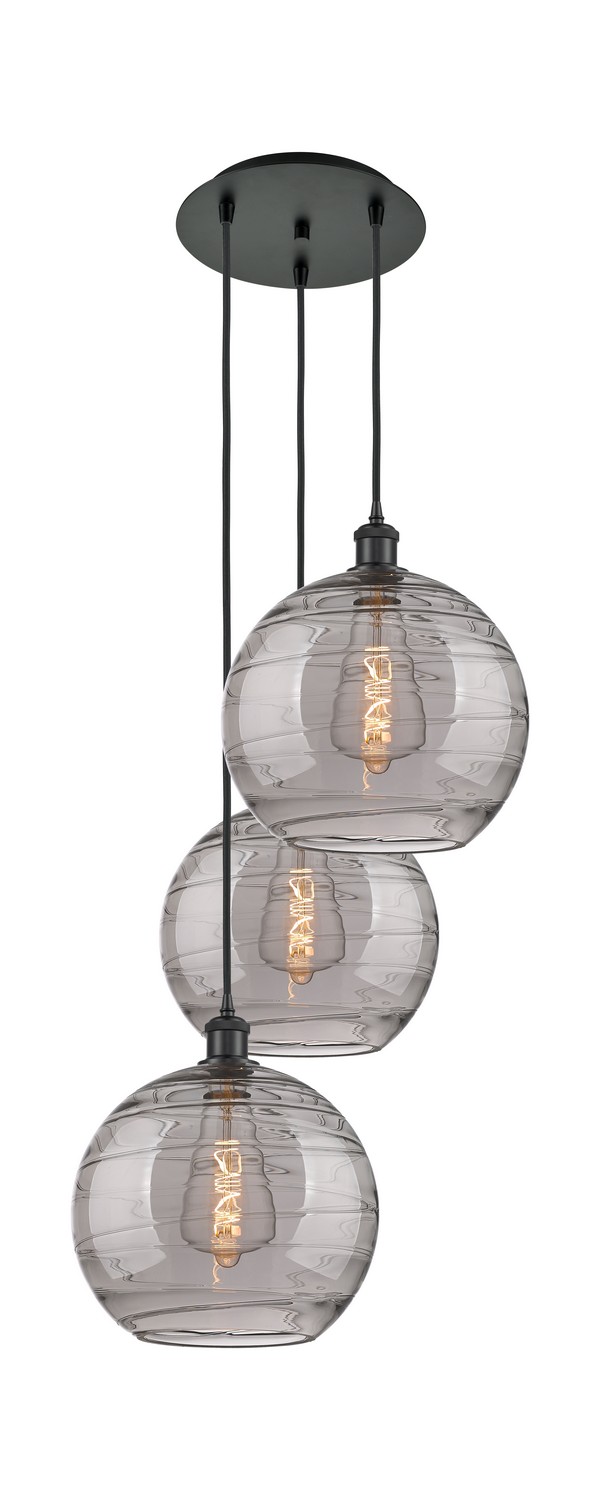 Three Light Pendant by Innovations - Ballston Collection, Matte Black Finish - 113B-3P-BK-G1213-12SM