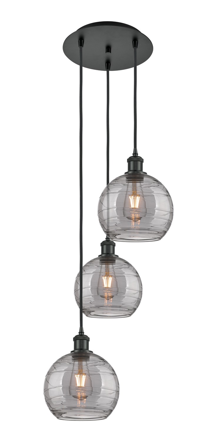 Three Light Pendant by Innovations - Ballston Collection, Matte Black Finish - 113B-3P-BK-G1213-8SM