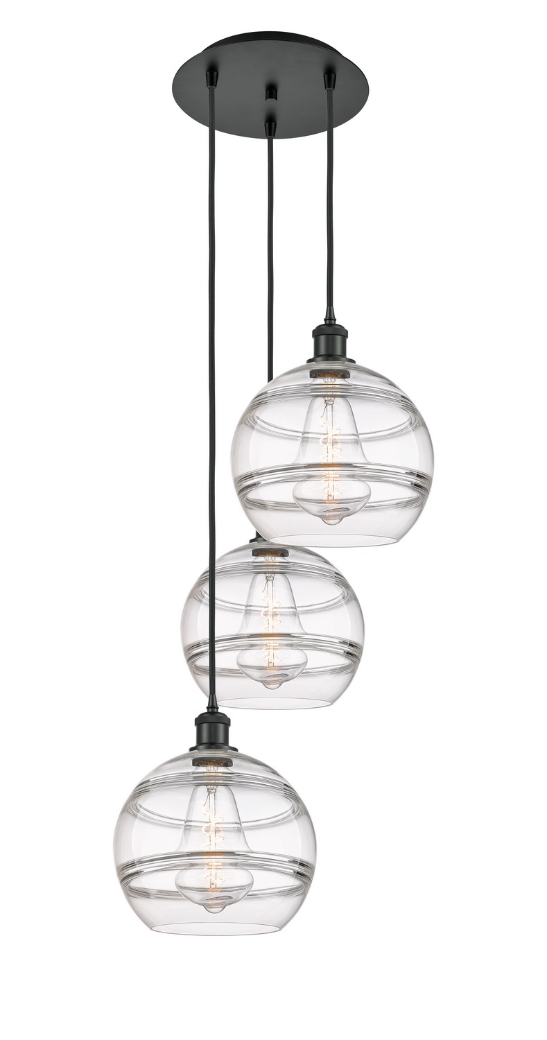 Three Light Pendant by Innovations - Ballston Collection, Matte Black Finish - 113B-3P-BK-G556-10CL