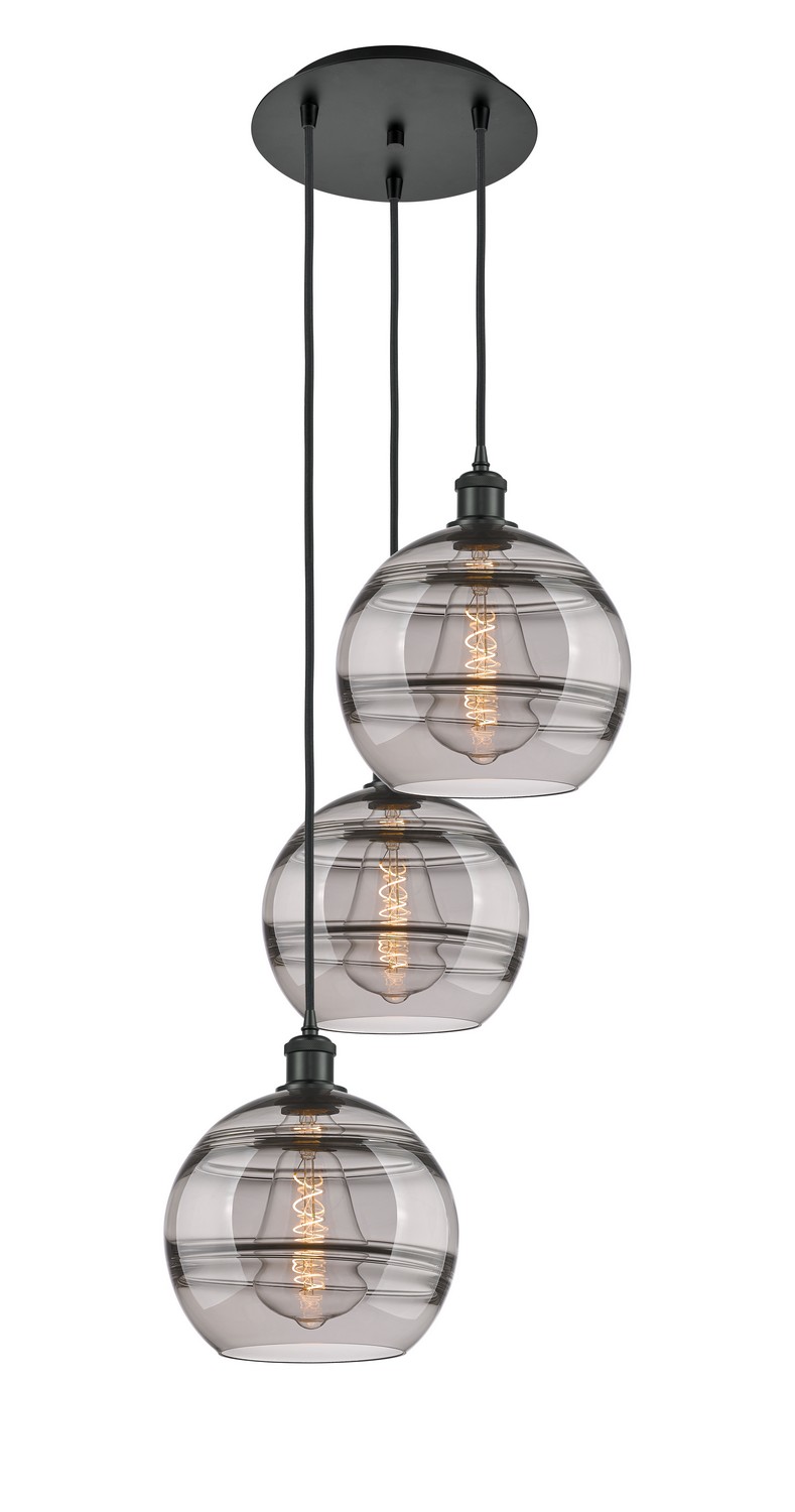 Three Light Pendant by Innovations - Ballston Collection, Matte Black Finish - 113B-3P-BK-G556-10SM