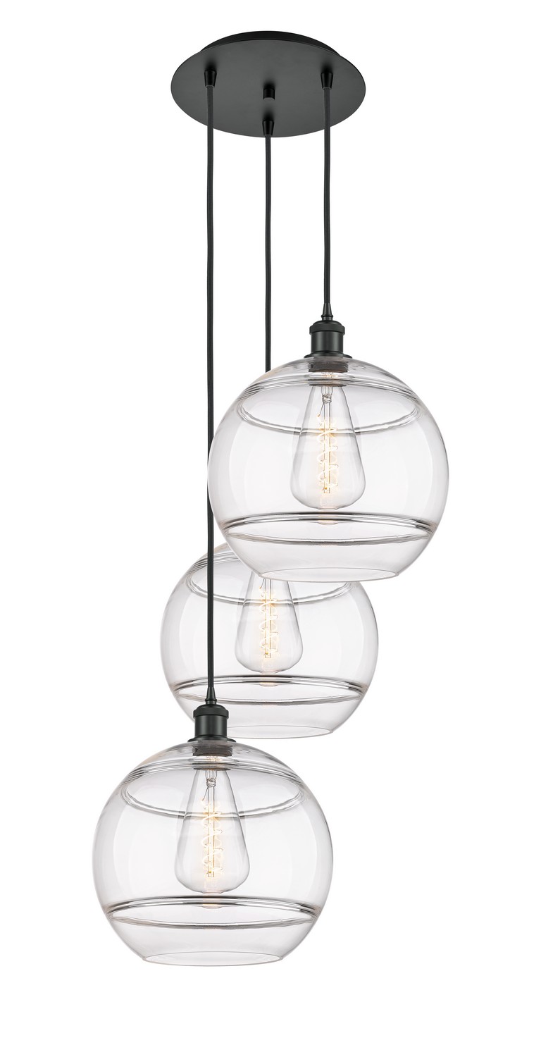 Three Light Pendant by Innovations - Ballston Collection, Matte Black Finish - 113B-3P-BK-G556-12CL