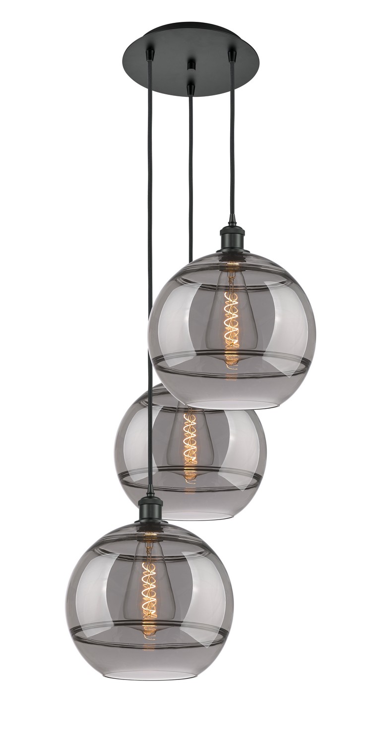 Three Light Pendant by Innovations - Ballston Collection, Matte Black Finish - 113B-3P-BK-G556-12SM