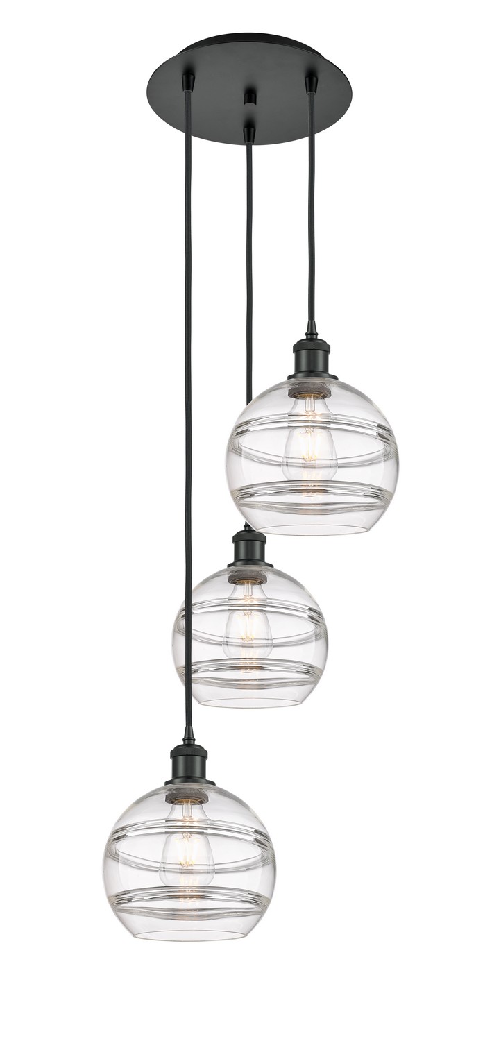Three Light Pendant by Innovations - Ballston Collection, Matte Black Finish - 113B-3P-BK-G556-8CL