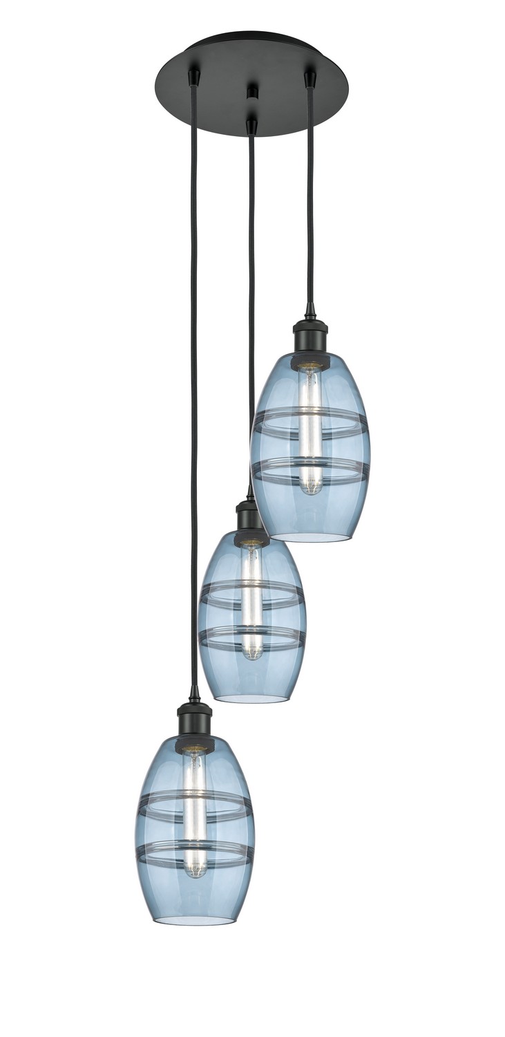 Three Light Pendant by Innovations - Ballston Collection, Matte Black Finish - 113B-3P-BK-G557-6BL