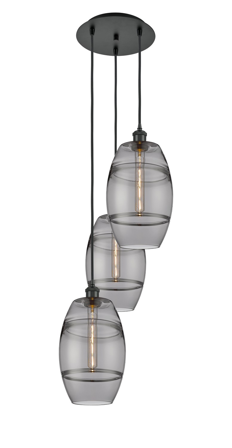 Three Light Pendant by Innovations - Ballston Collection, Matte Black Finish - 113B-3P-BK-G557-8SM