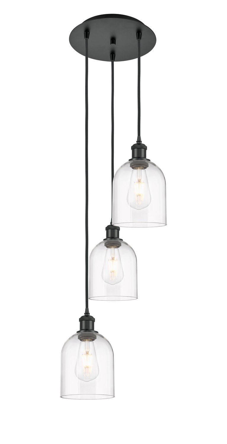 Three Light Pendant by Innovations - Ballston Collection, Matte Black Finish - 113B-3P-BK-G558-6CL