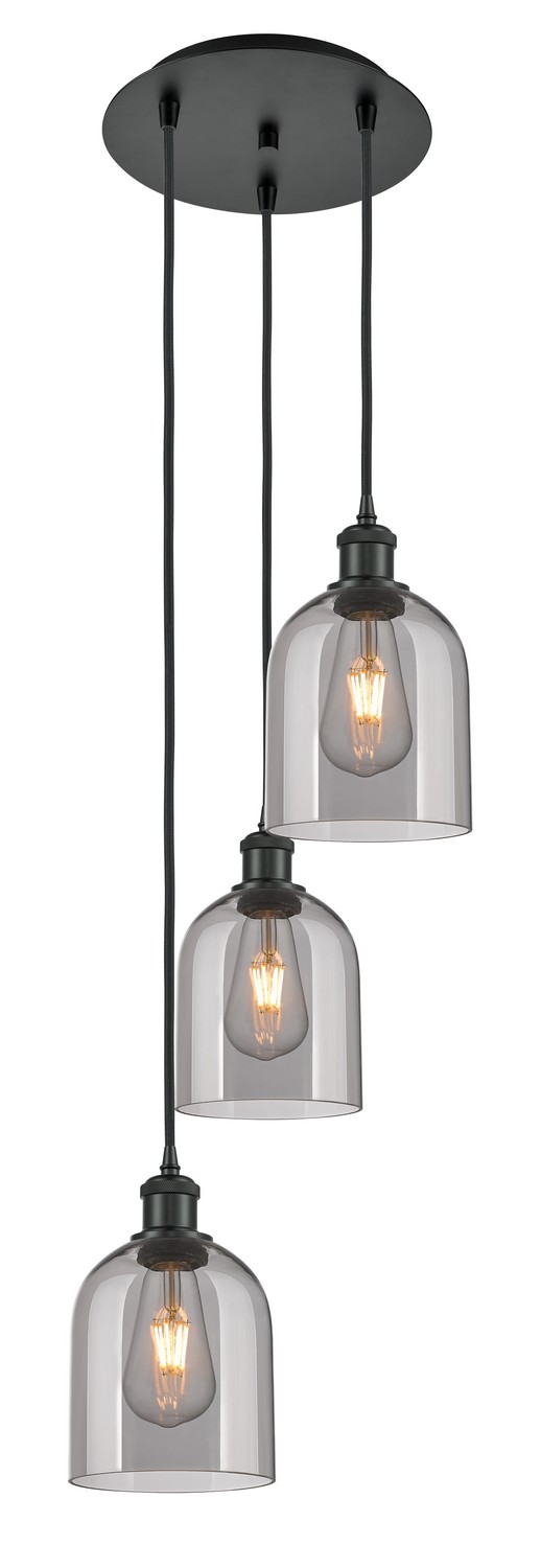 Three Light Pendant by Innovations - Ballston Collection, Matte Black Finish - 113B-3P-BK-G558-6SM