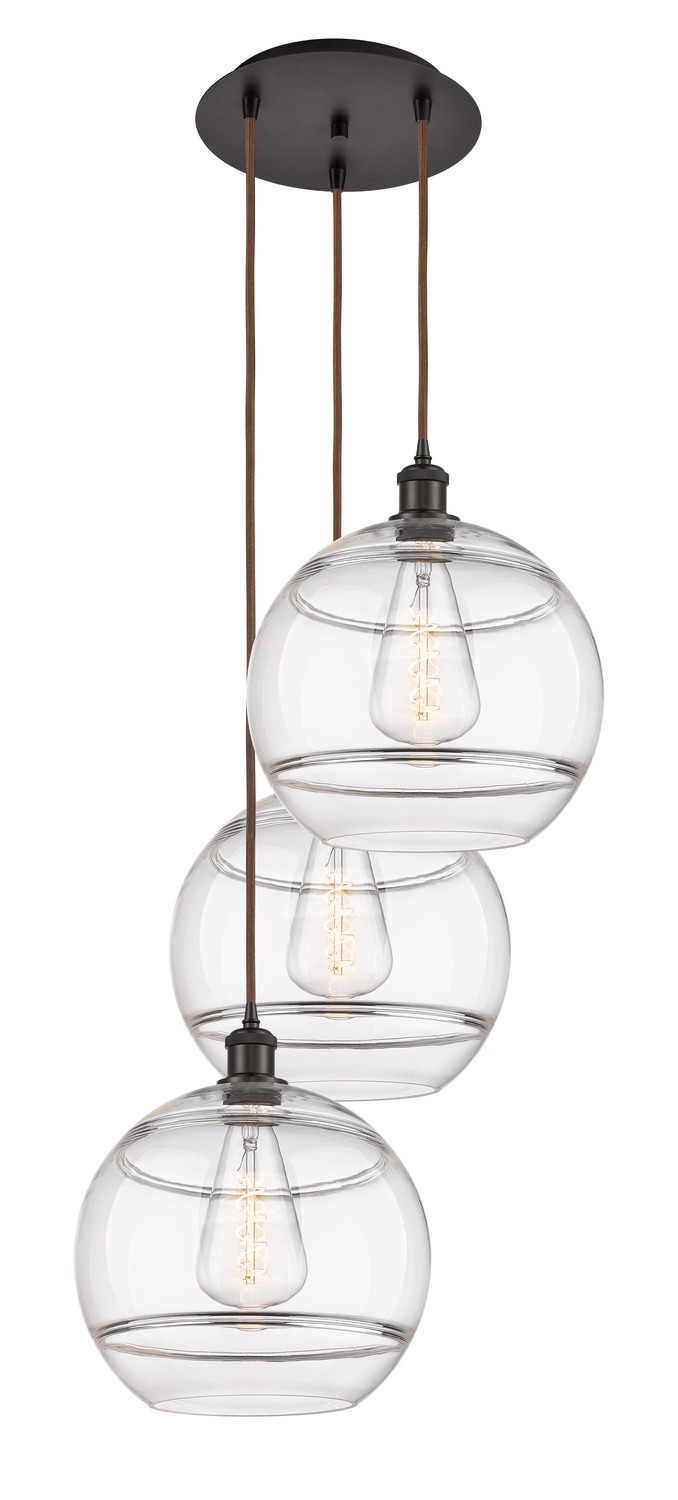 Three Light Pendant by Innovations - Ballston Collection, Oil Rubbed Bronze Finish - 113B-3P-OB-G556-12CL