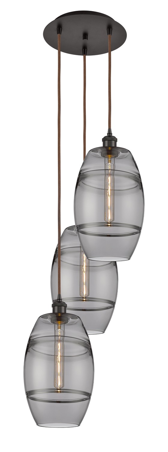 Three Light Pendant by Innovations - Ballston Collection, Oil Rubbed Bronze Finish - 113B-3P-OB-G557-8SM