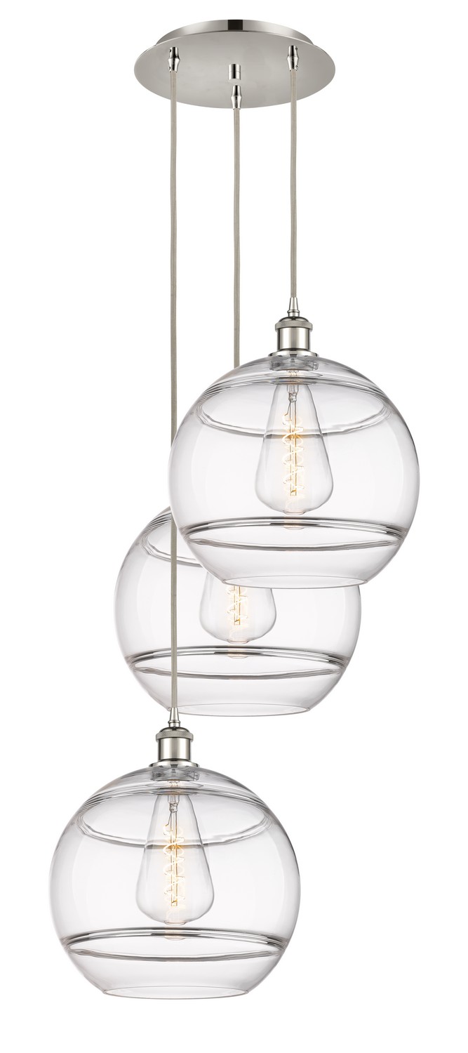 Three Light Pendant by Innovations - Ballston Collection, Polished Nickel Finish - 113B-3P-PN-G556-12CL