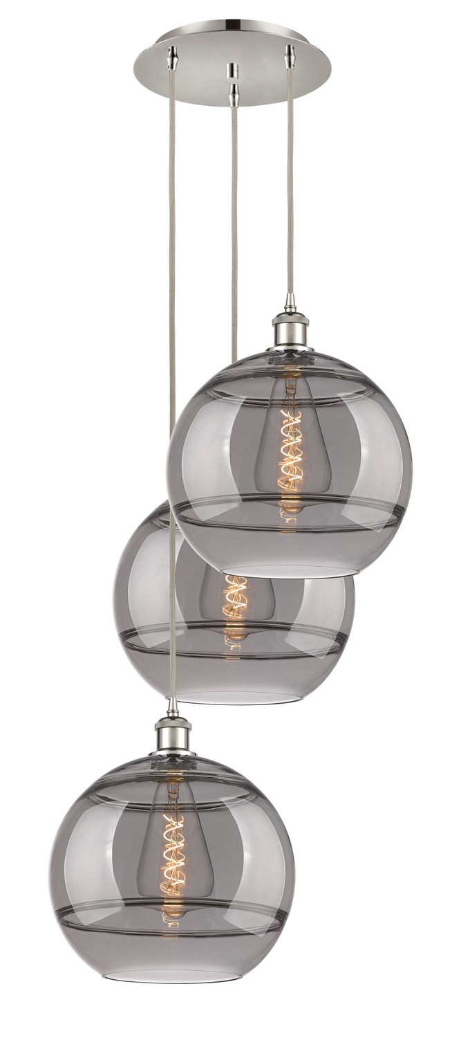 Three Light Pendant by Innovations - Ballston Collection, Polished Nickel Finish - 113B-3P-PN-G556-12SM