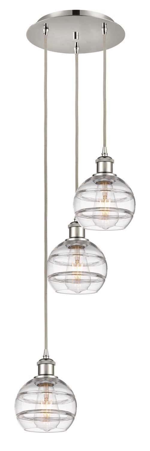 Three Light Pendant by Innovations - Ballston Collection, Polished Nickel Finish - 113B-3P-PN-G556-6CL