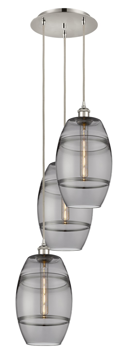 Three Light Pendant by Innovations - Ballston Collection, Polished Nickel Finish - 113B-3P-PN-G557-8SM