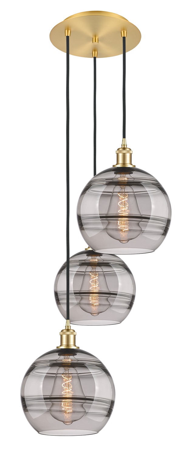 Three Light Pendant by Innovations - Ballston Collection, Satin Gold Finish - 113B-3P-SG-G556-10SM