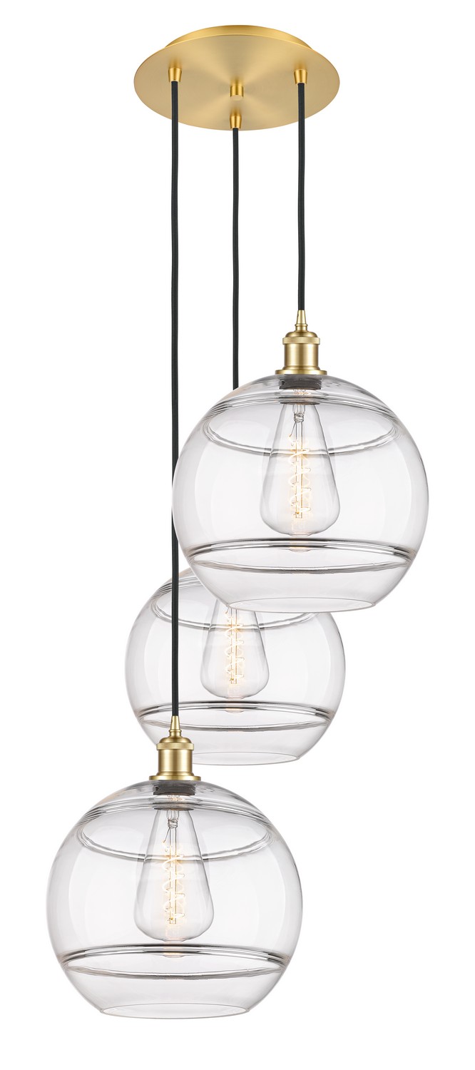 Three Light Pendant by Innovations - Ballston Collection, Satin Gold Finish - 113B-3P-SG-G556-12CL
