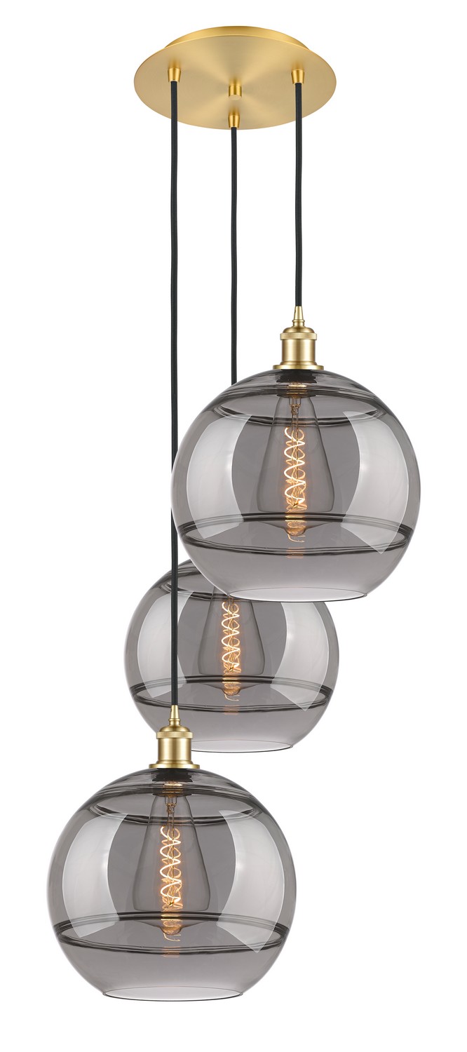Three Light Pendant by Innovations - Ballston Collection, Satin Gold Finish - 113B-3P-SG-G556-12SM