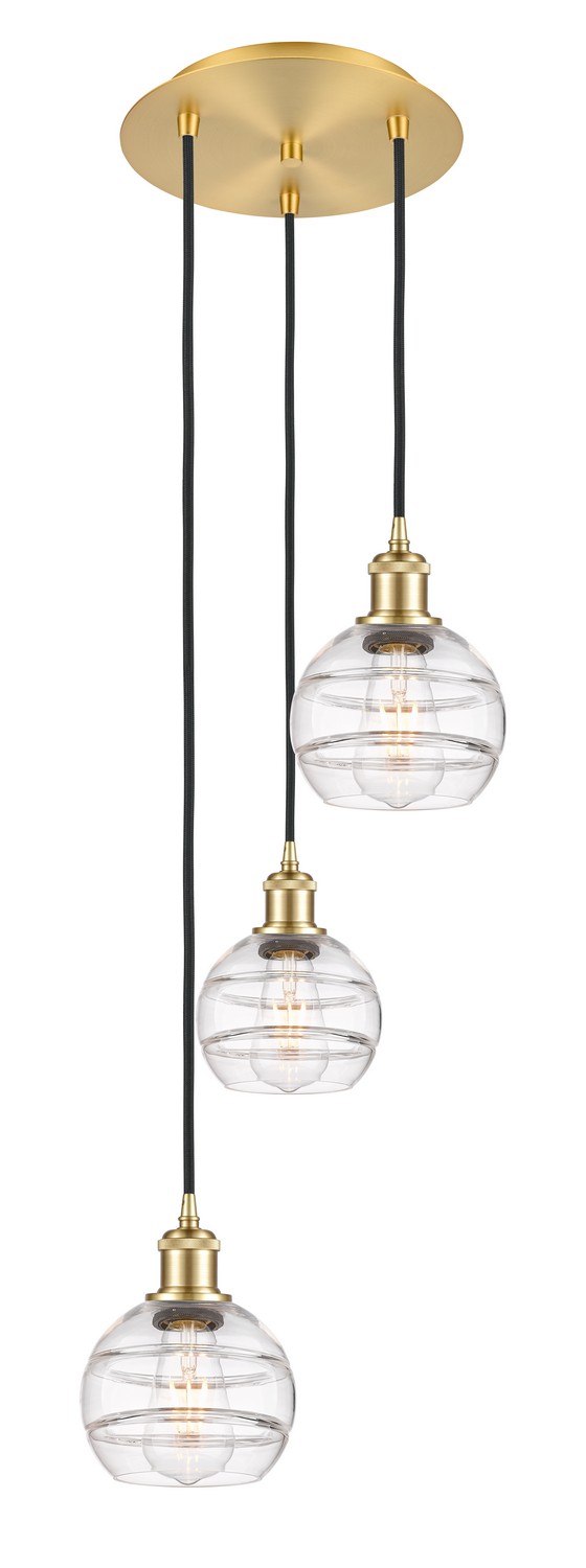 Three Light Pendant by Innovations - Ballston Collection, Satin Gold Finish - 113B-3P-SG-G556-6CL