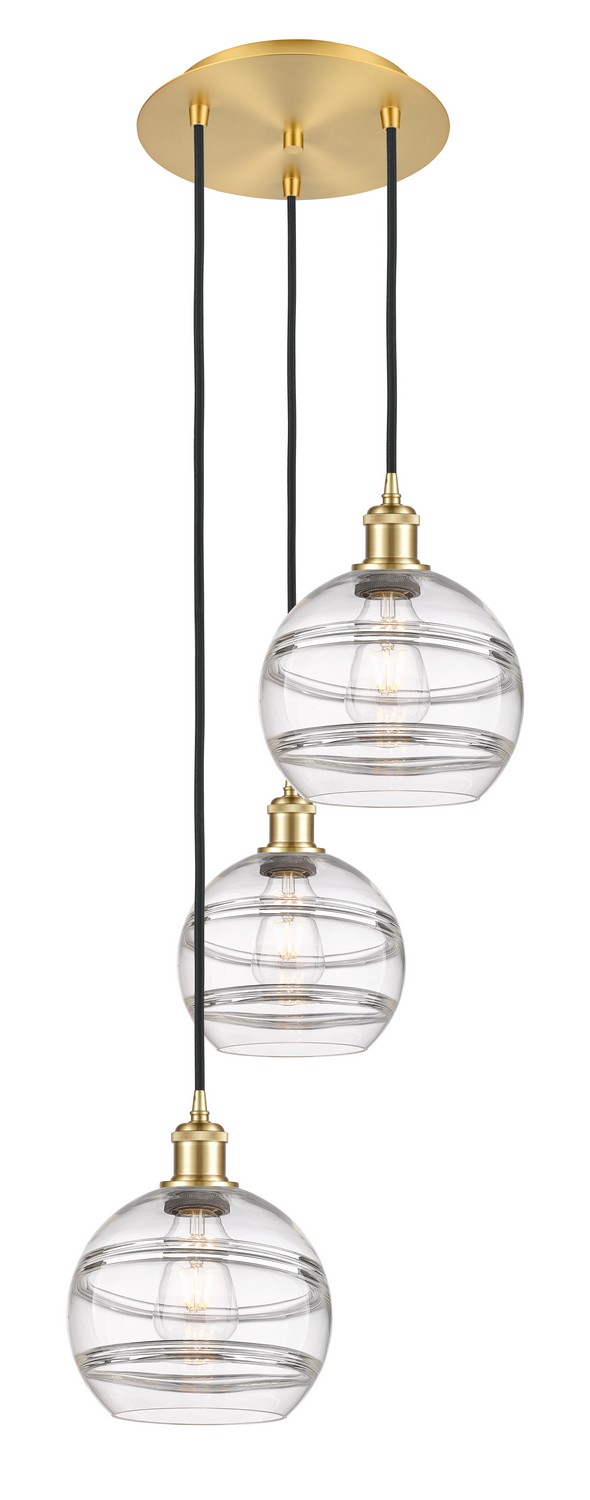 Three Light Pendant by Innovations - Ballston Collection, Satin Gold Finish - 113B-3P-SG-G556-8CL