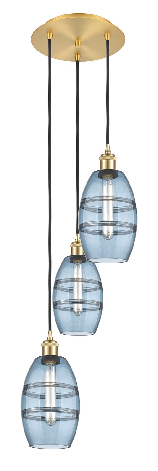 Three Light Pendant by Innovations - Ballston Collection, Satin Gold Finish - 113B-3P-SG-G557-6BL