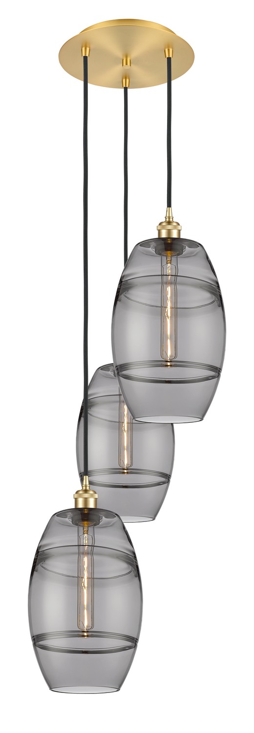 Three Light Pendant by Innovations - Ballston Collection, Satin Gold Finish - 113B-3P-SG-G557-8SM