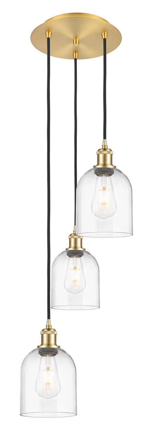 Three Light Pendant by Innovations - Ballston Collection, Satin Gold Finish - 113B-3P-SG-G558-6CL