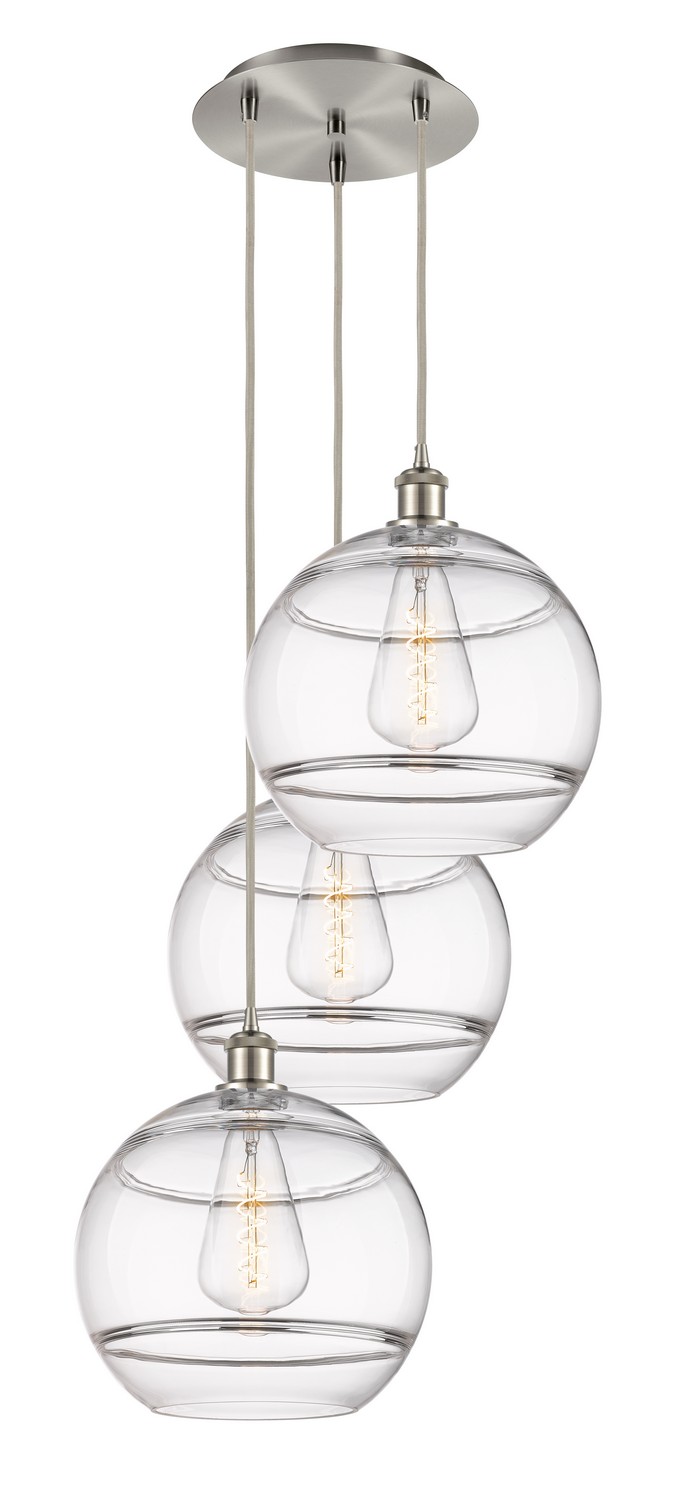 Three Light Pendant by Innovations - Ballston Collection, Brushed Satin Nickel Finish - 113B-3P-SN-G556-12CL