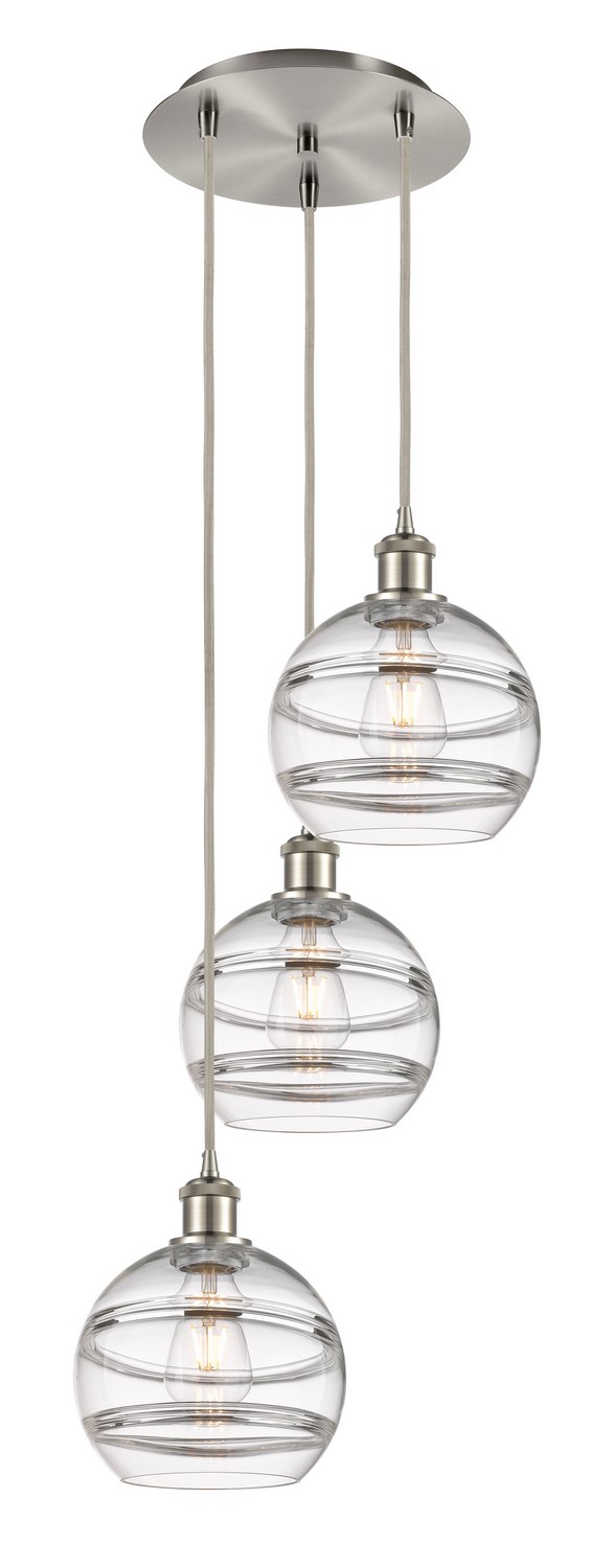 Three Light Pendant by Innovations - Ballston Collection, Brushed Satin Nickel Finish - 113B-3P-SN-G556-8CL