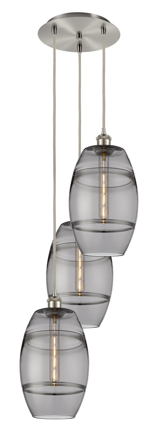 Three Light Pendant by Innovations - Ballston Collection, Brushed Satin Nickel Finish - 113B-3P-SN-G557-8SM