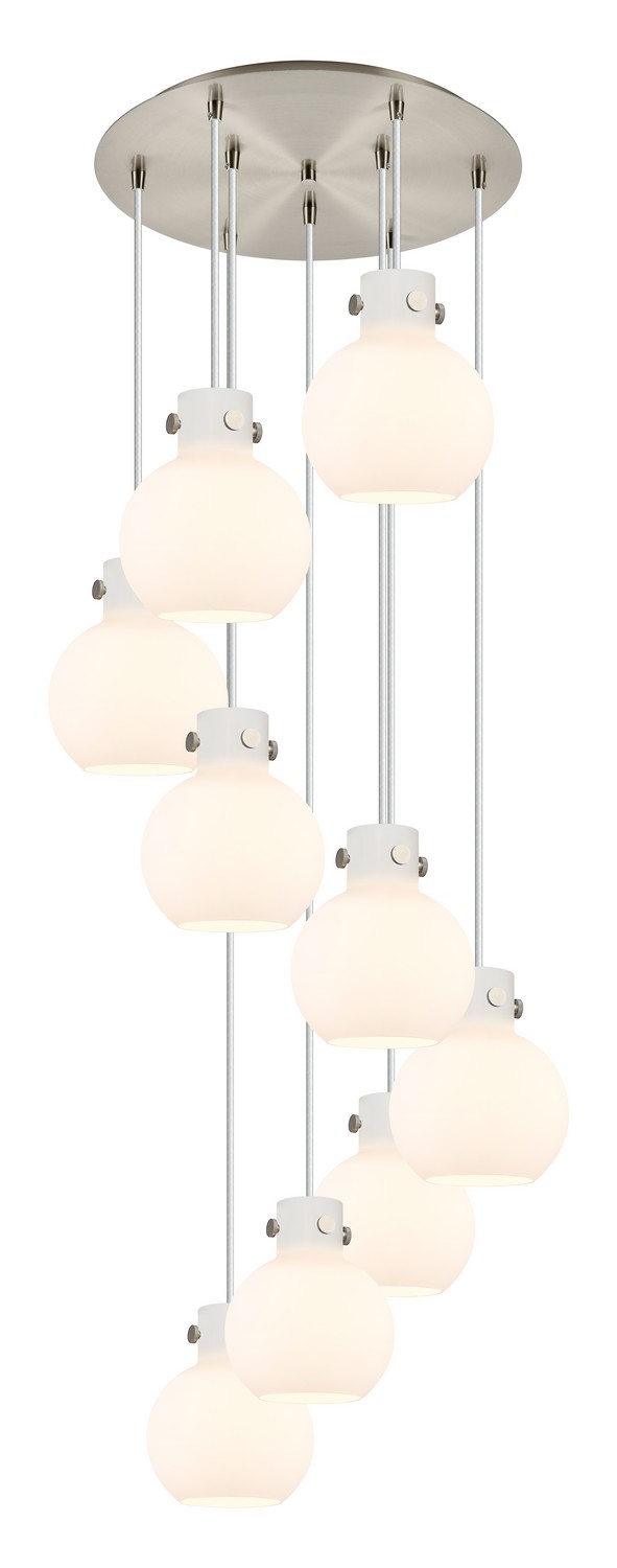 Nine Light Pendant by Innovations - Newton Collection, Brushed Satin Nickel Finish - 119-410-1PS-SN-G410-8WH