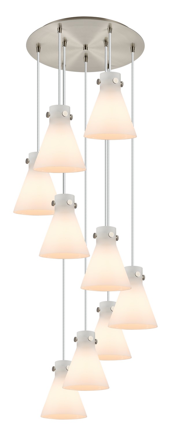 Nine Light Pendant by Innovations - Downtown Urban Collection, Brushed Satin Nickel Finish - 119-410-1PS-SN-G411-8WH