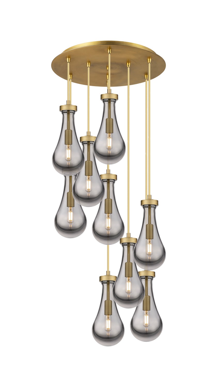 Nine Light Pendant by Innovations - Downtown Urban Collection, Brushed Brass Finish - 119-451-1P-BB-G451-5SM