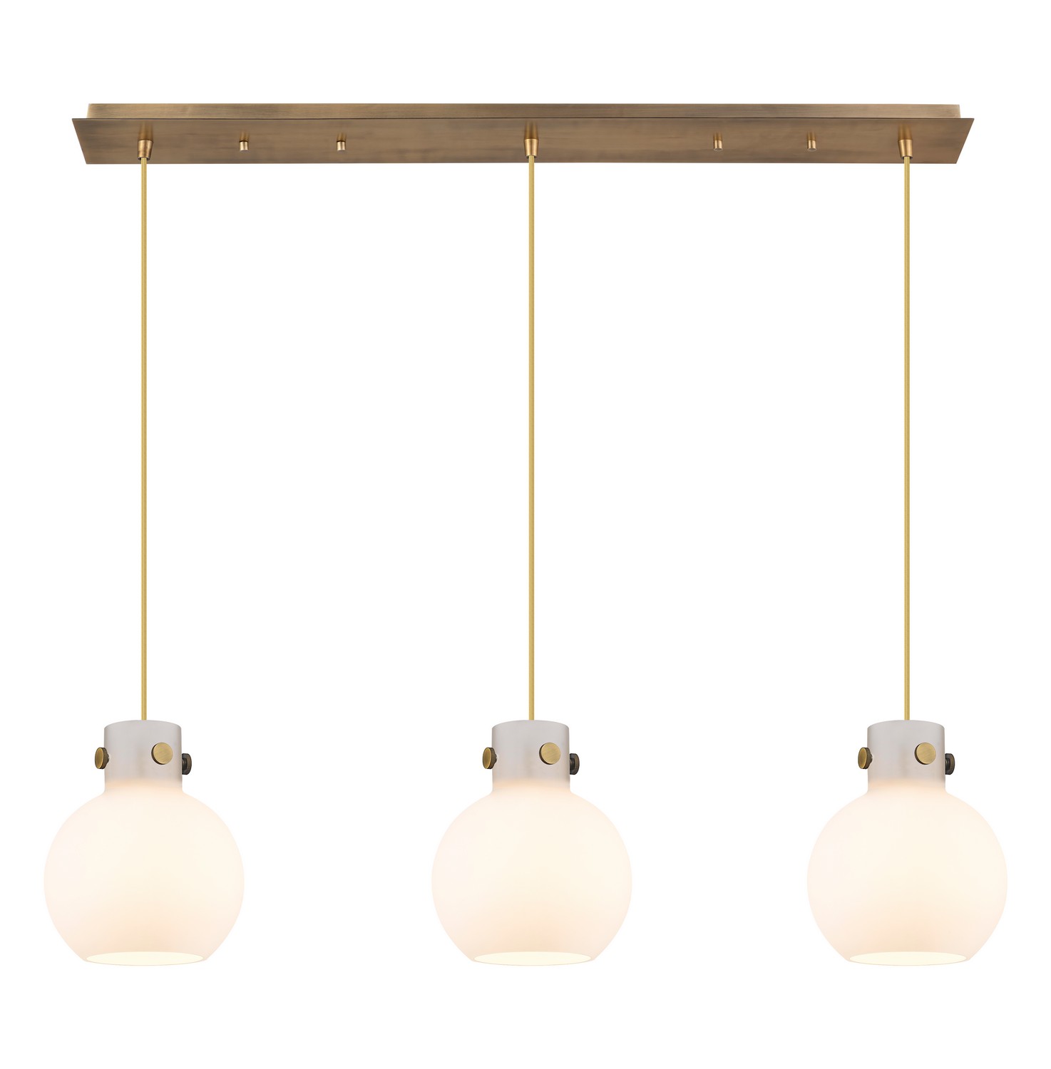 Three Light Linear Pendant by Innovations - Newton Collection, Brushed Brass Finish - 123-410-1PS-BB-G410-8WH