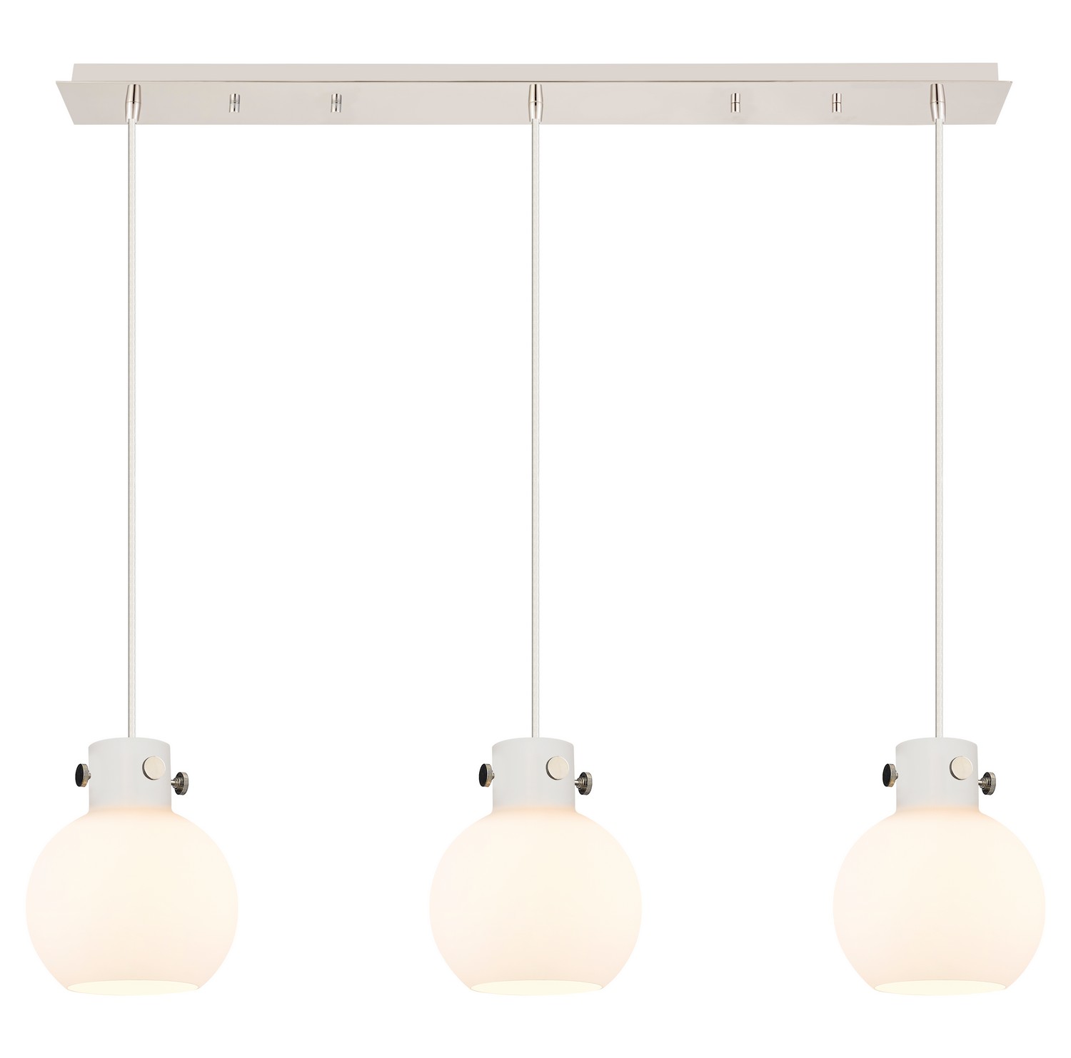 Three Light Linear Pendant by Innovations - Newton Collection, Polished Nickel Finish - 123-410-1PS-PN-G410-8WH