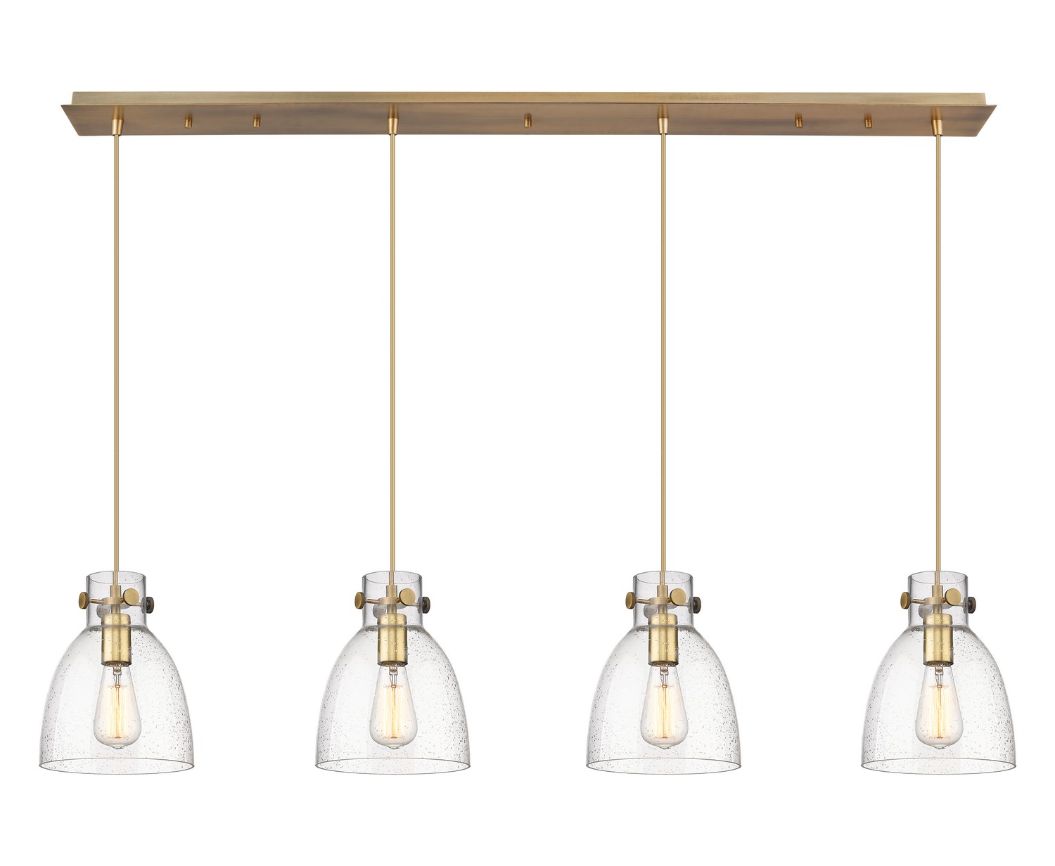 Four Light Linear Pendant by Innovations - Downtown Urban Collection, Brushed Brass Finish - 124-410-1PS-BB-G412-8SDY