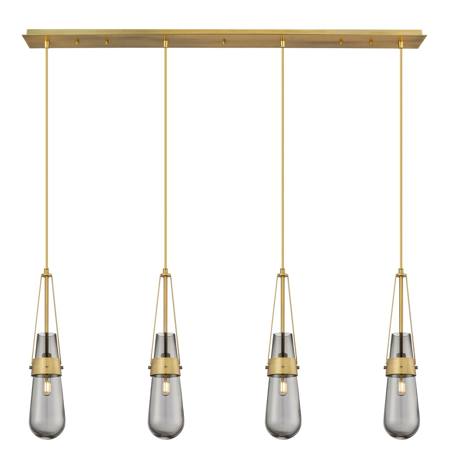 Four Light Linear Pendant by Innovations - Downtown Urban Collection, Brushed Brass Finish - 124-452-1P-BB-G452-4SM