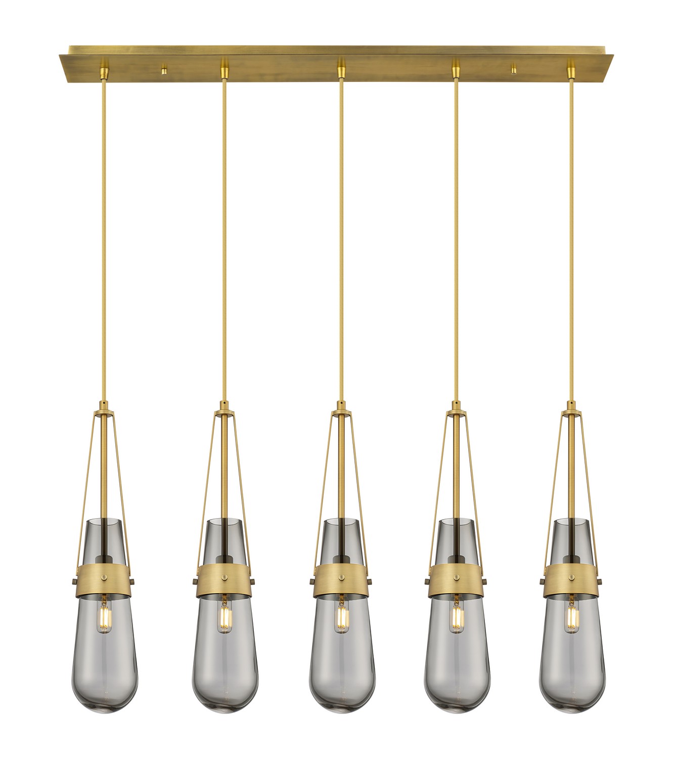 Five Light Linear Pendant by Innovations - Downtown Urban Collection, Brushed Brass Finish - 125-452-1P-BB-G452-4SM