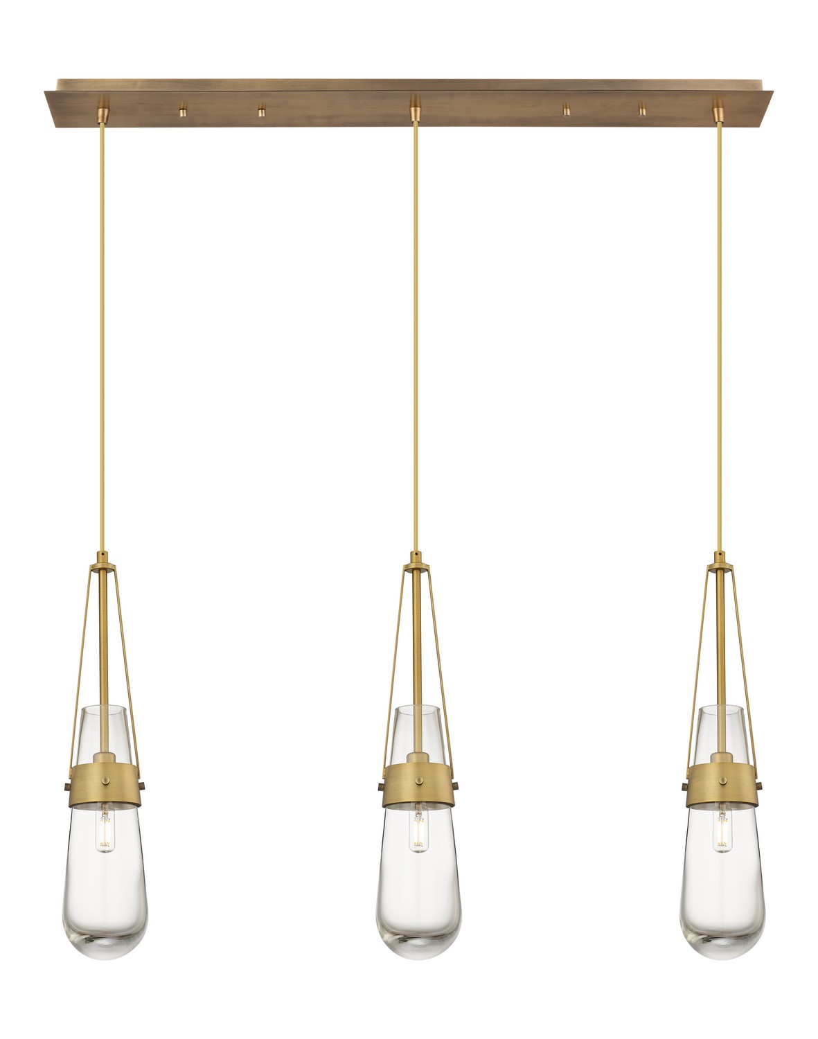 Three Light Linear Pendant by Innovations - Downtown Urban Collection, Brushed Brass Finish - 123-452-1P-BB-G452-4CL
