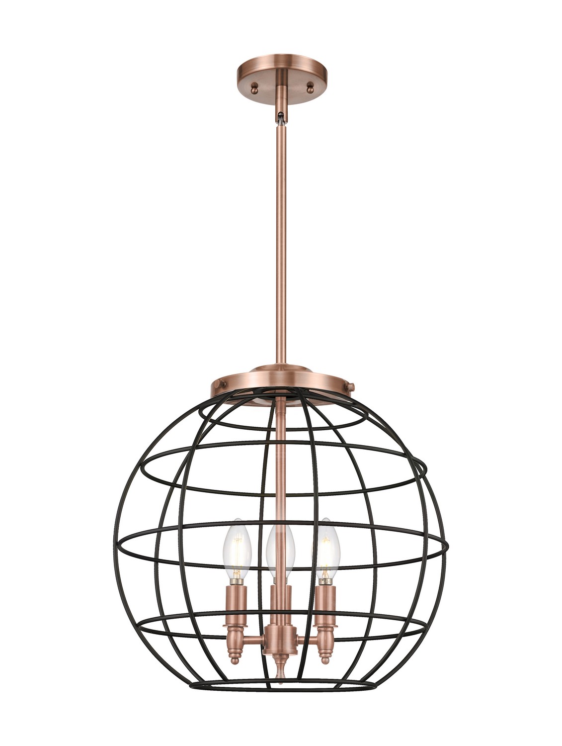 Three Light Pendant by Innovations - Essex Collection, Antique Copper Finish - 221-3S-AC-CE-16-BK