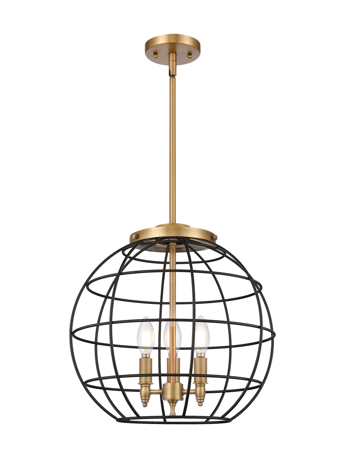 Three Light Pendant by Innovations - Essex Collection, Brushed Brass Finish - 221-3S-BB-CE-16-BK