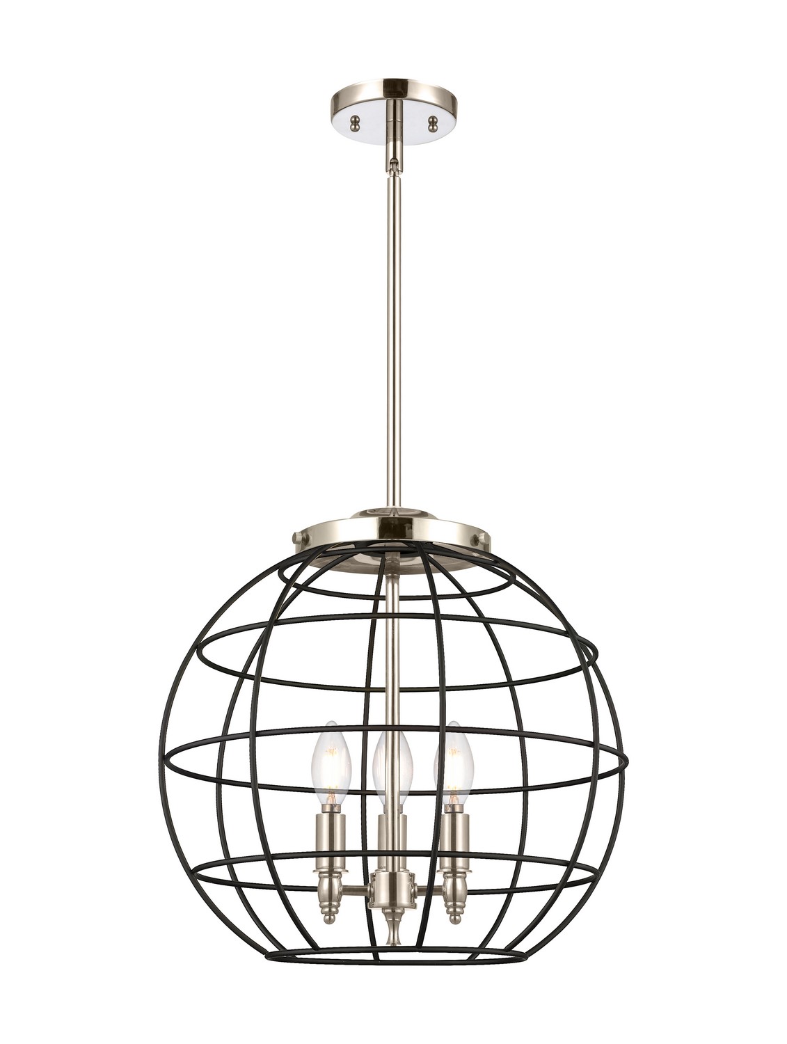Three Light Pendant by Innovations - Essex Collection, Polished Nickel Finish - 221-3S-PN-CE-16-BK
