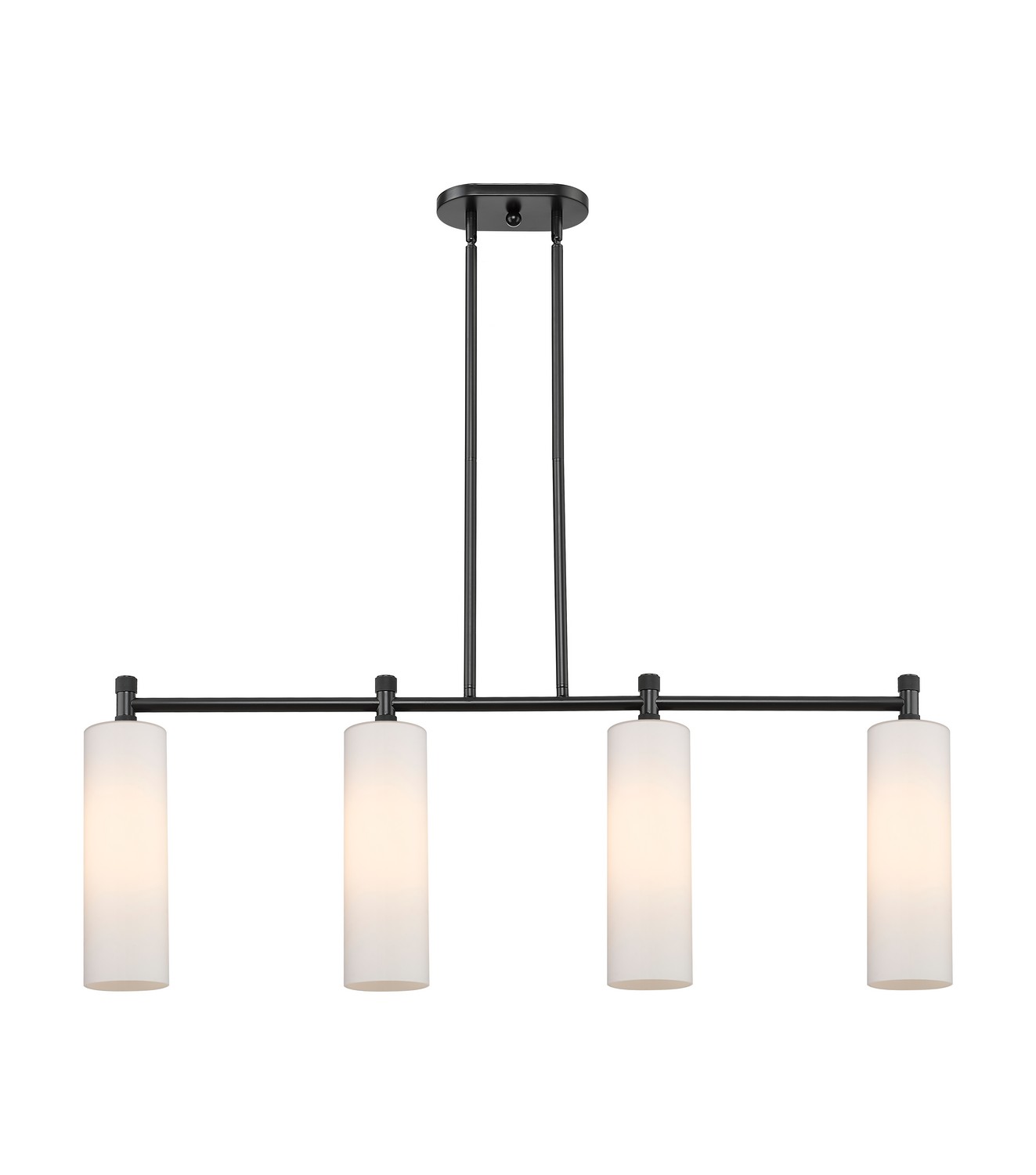 Four Light Island Pendant by Innovations - Downtown Urban Collection, Matte Black Finish - 434-4I-BK-G434-12WH