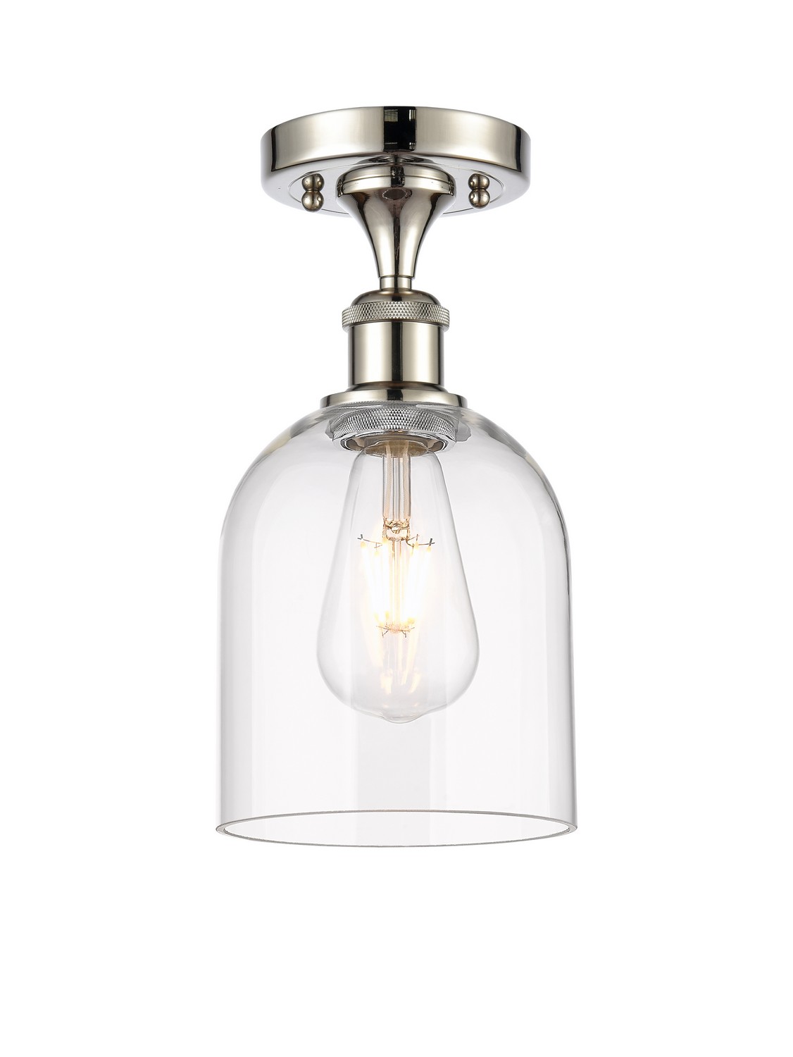 One Light Semi-Flush Mount by Innovations - Ballston Collection, Polished Nickel Finish - 516-1C-PN-G558-6CL