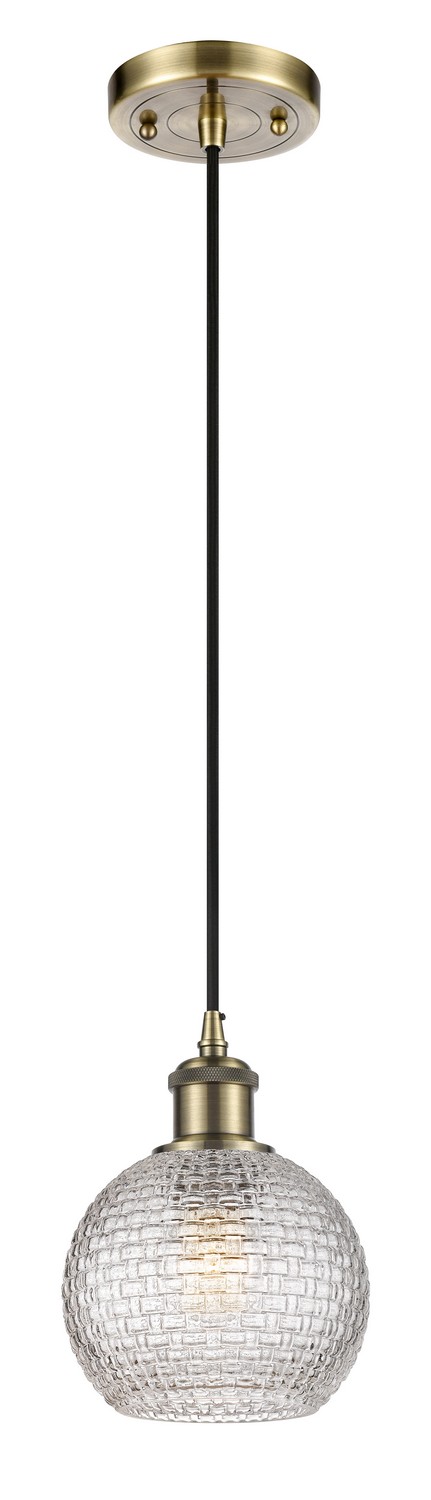 One Light Mini Pendant by Innovations - Ballston Collection, Antique Brass Finish - 516-1P-AB-G122C-6CL