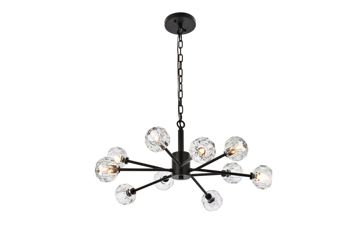 Photos - Chandelier / Lamp Elegant Lighting Black and Clear Ten Light Pendant from the Graham Collection 3509D29BK 