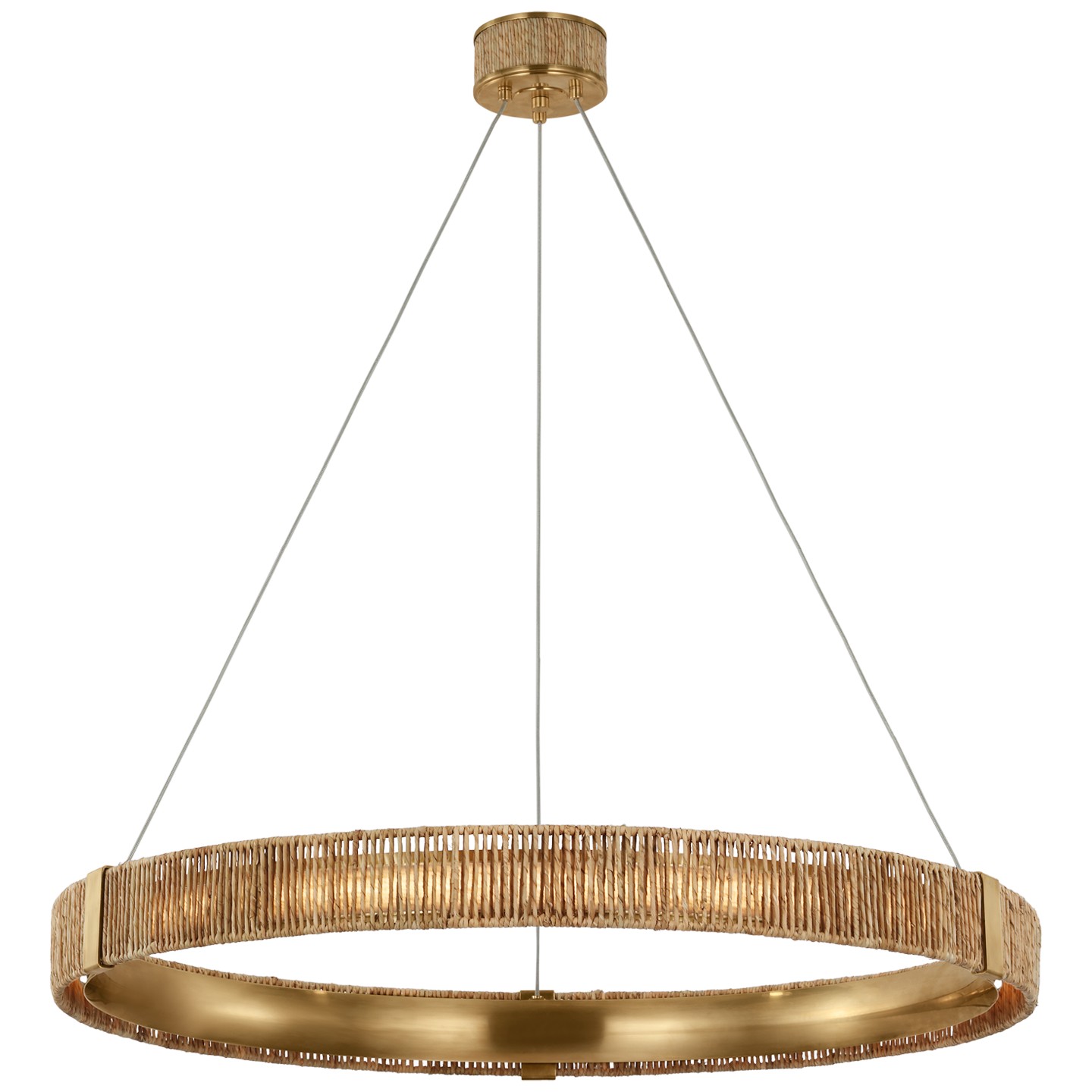 Visual Comfort Signature Kayden LED Chandelier in Antique-Burnished Brass and Natural Abaca - CHC 5040AB/NAB