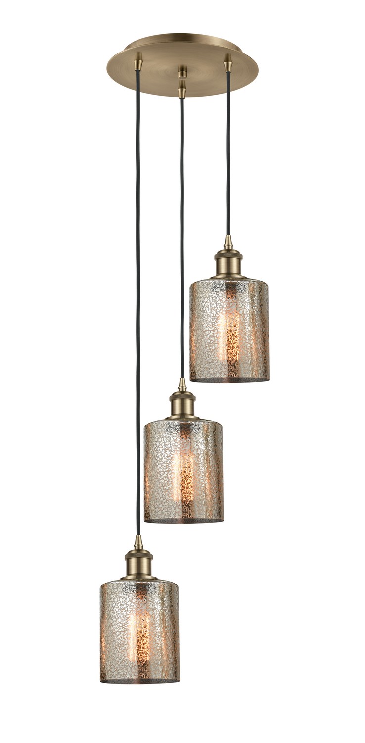Three Light Pendant by Innovations - Ballston Collection, Antique Brass Finish - 113B-3P-AB-G116