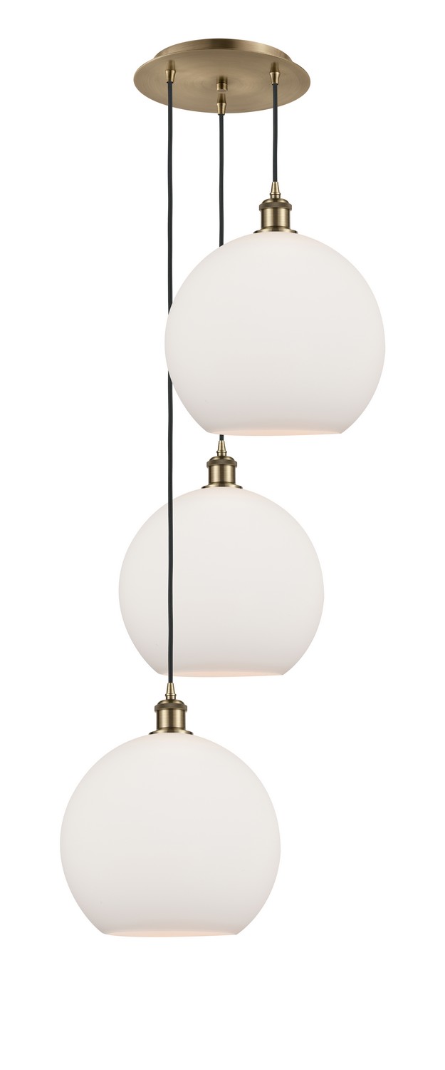 Three Light Pendant by Innovations - Ballston Collection, Antique Brass Finish - 113B-3P-AB-G121-12